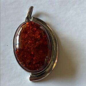 Amber and Silver Oval Necklace